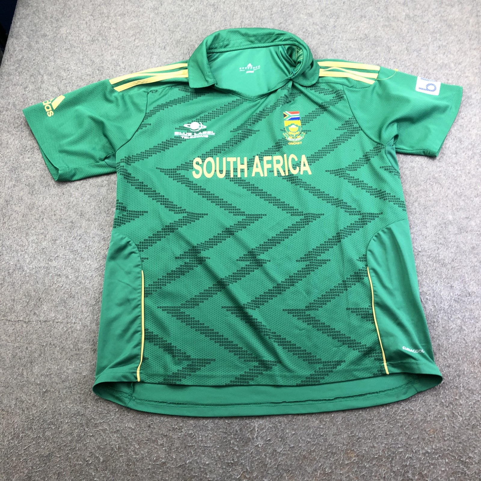 South Africa Cricket Jersey Mens 2XL Green Adidas ClimaCool Short Sleeve