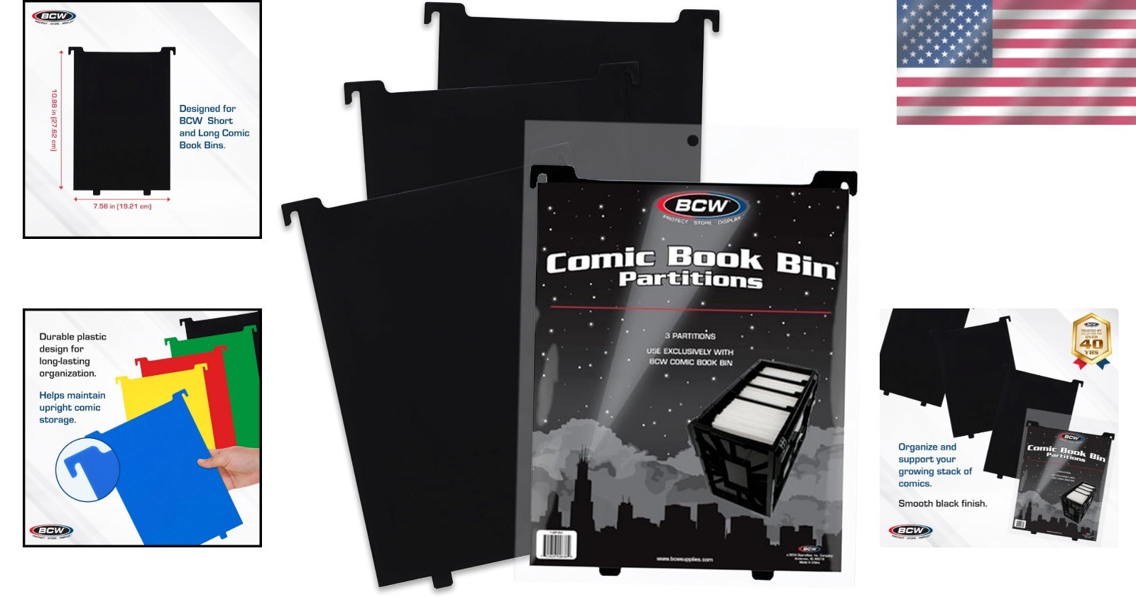 3 Pack Exclusive Comic Bin Partitions – Smooth Plastic Dividers for Organizing