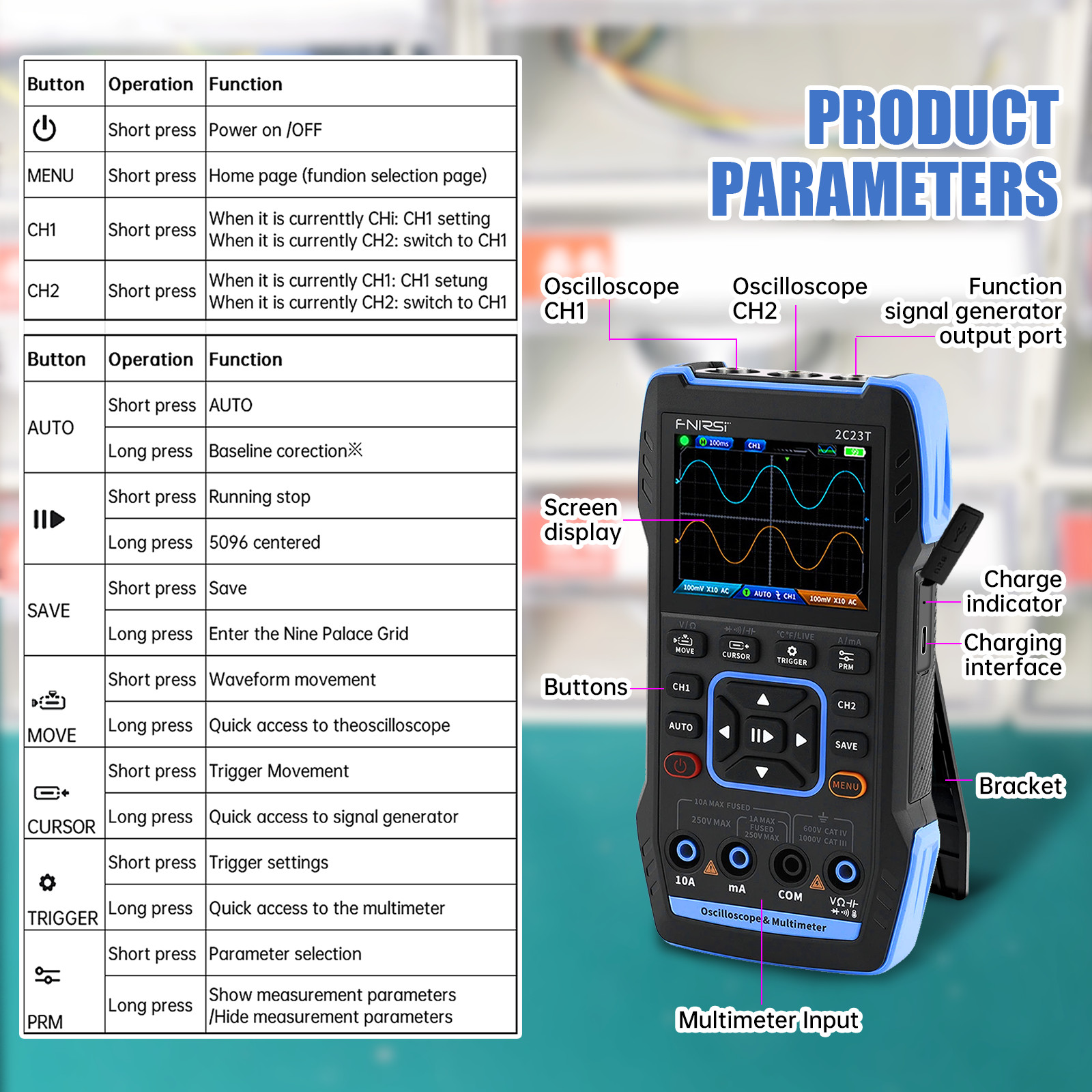3IN1 Handheld Oscilloscope Digital Display Multimeter Function Signal Generator