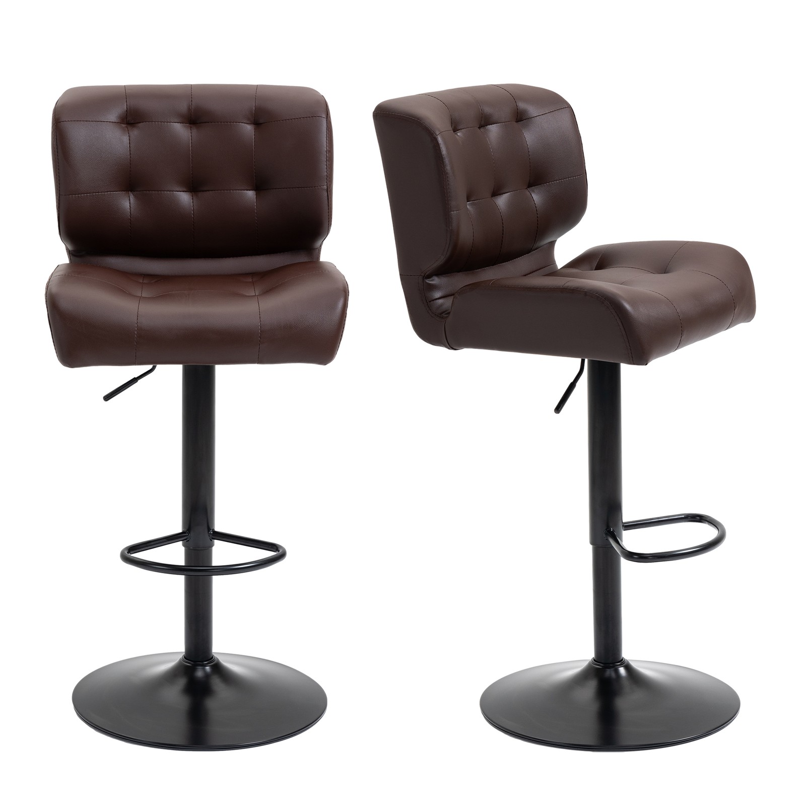 Set of 2 Adjustable Height Bar Stools with Padded Seat and Footrest