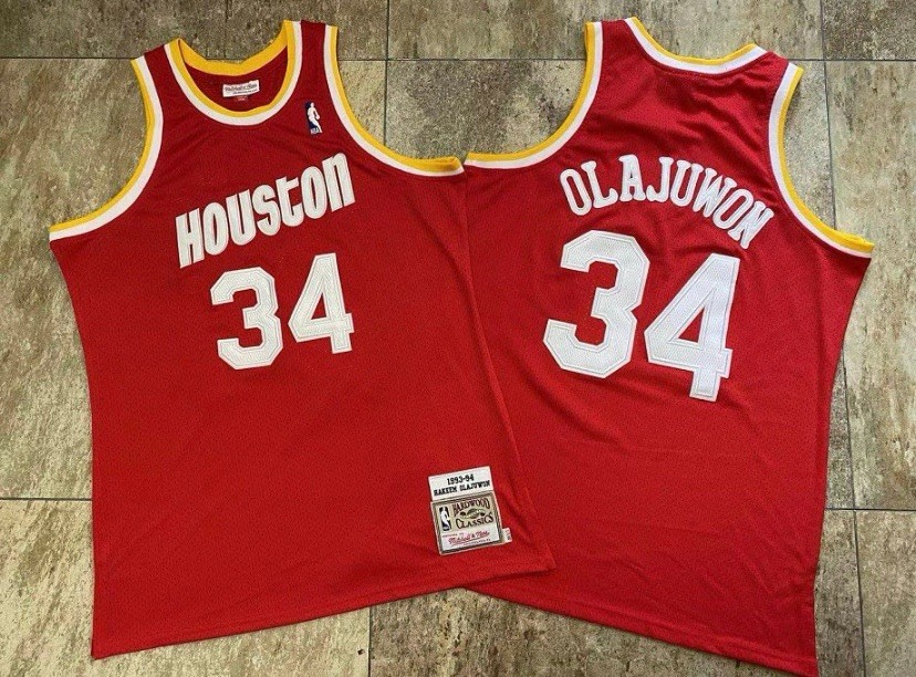 Houston Rockets Hakeem Olajuwon 34 red vintage retro style jersey