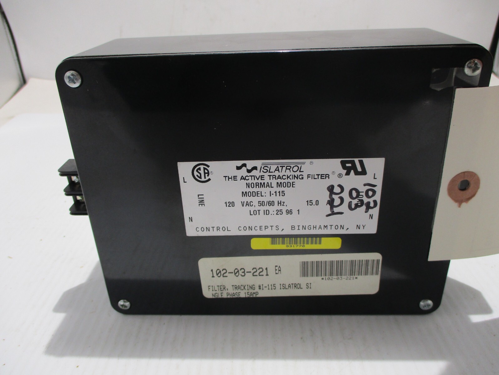 NEW CONTROL COMCEPTS I-115 ISLATROL TRACKING FILTER 120V
