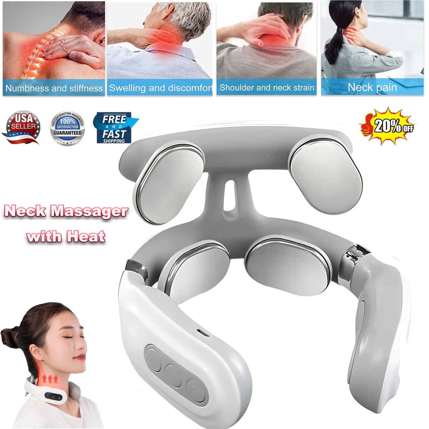 Neck Massager with Heat Electric Massager for Neck Shoulder Pain Relief R9N6 US