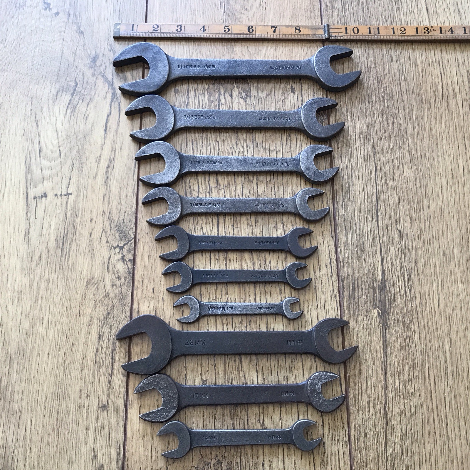 10 Vintage Husky Spanners 5/8” To 1/8” Whitworth & 22 To 12mm Metric.