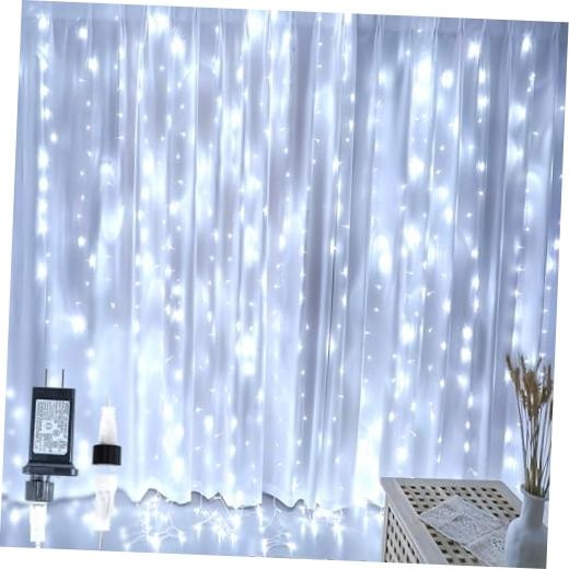 9.8FT x 9.8FT White Curtain Lights Plug in, Curtain Fairy Lights | 304LED