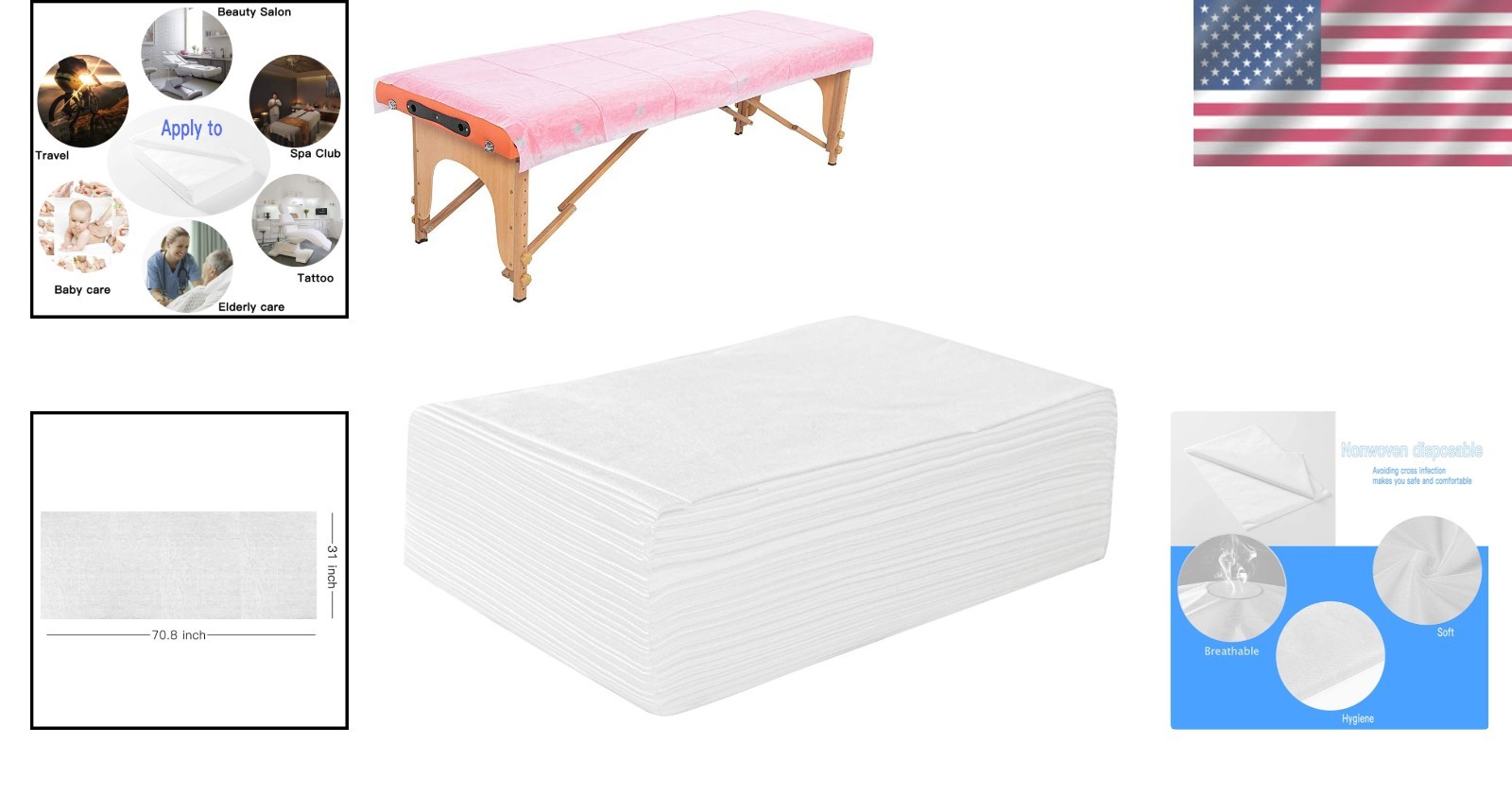 Lightweight Disposable Massage Table Covers - 20 PCS, 31.5" x 70.8" Rectangular
