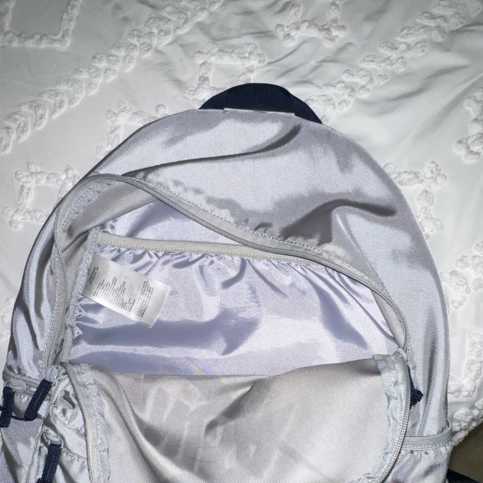Nike Silver Navy Hiking Backpack Adjustable Straps Logo Synthetic Zipper