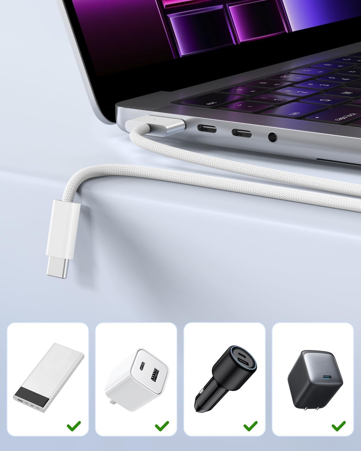New 140W USB-C Magnetic 3 Cable For (MacBook Pro 14/16 inch,M2 Max/Pro 2023