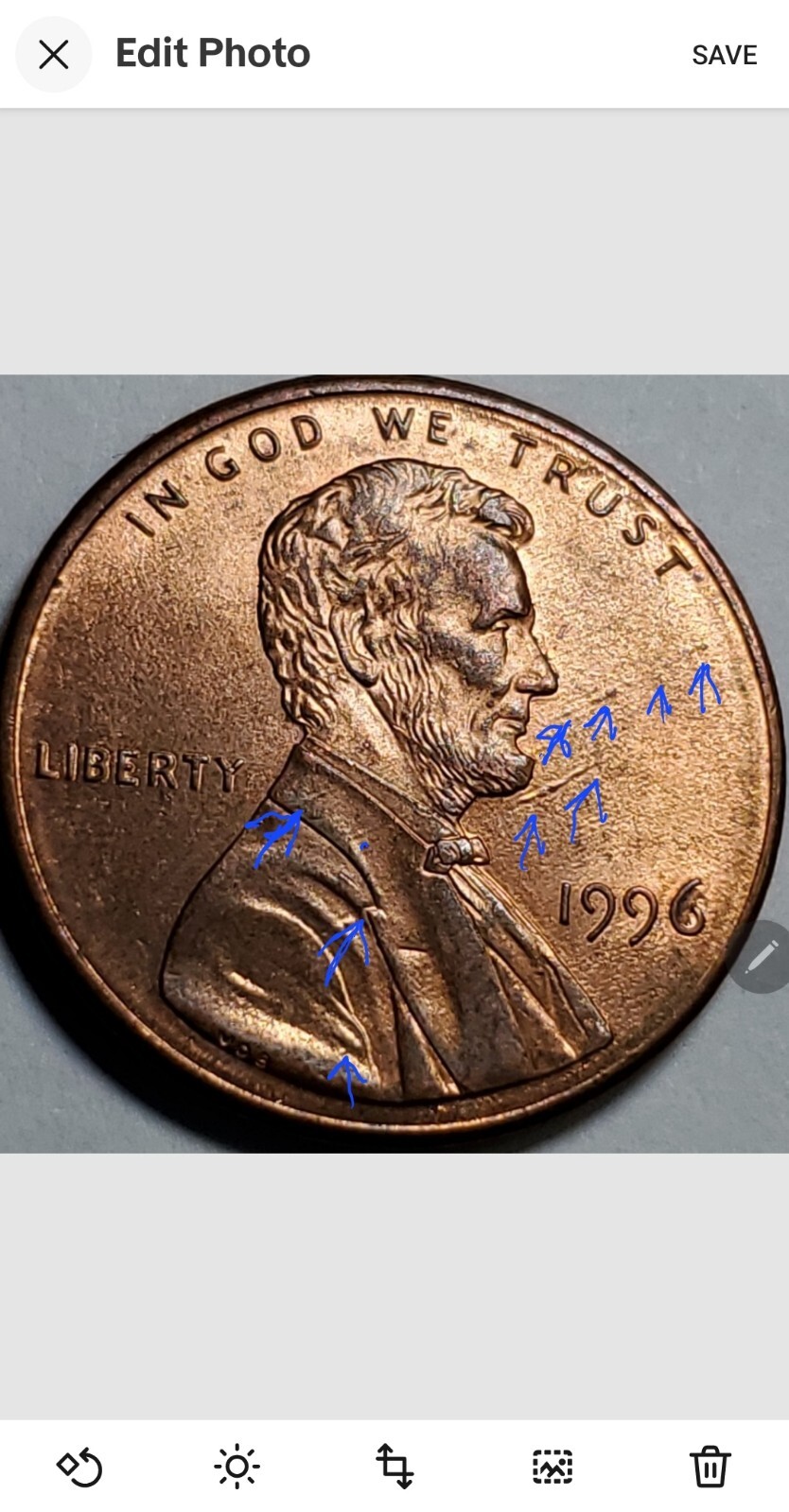 2007p & 1996p strike through wire or string error Lincoln Memorial Cent #44