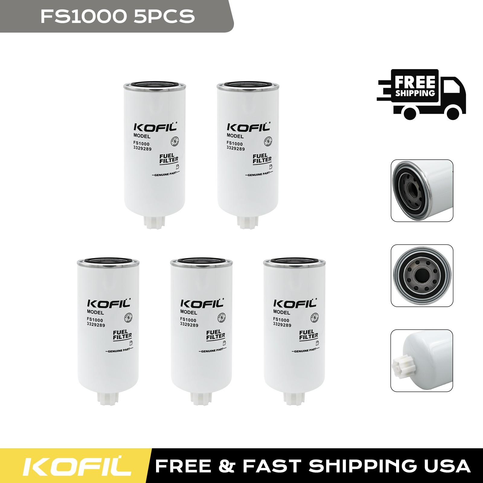 5PCS New FS1000 Spin-On Fuel Water Separator For Cummins Fleetguard 3329289