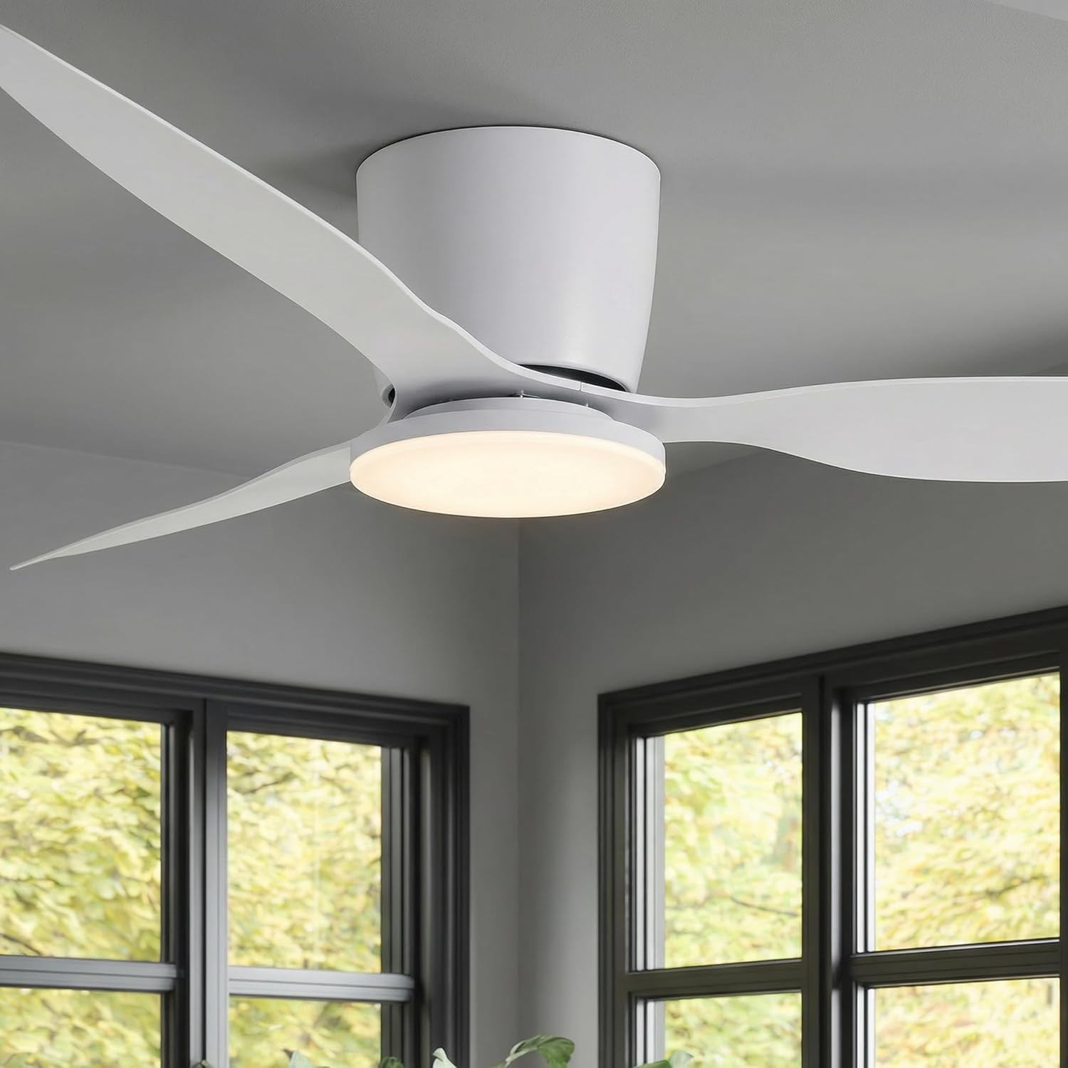 42 Inch Flush Mount Ceiling Fan With Light Remote Low Profile White