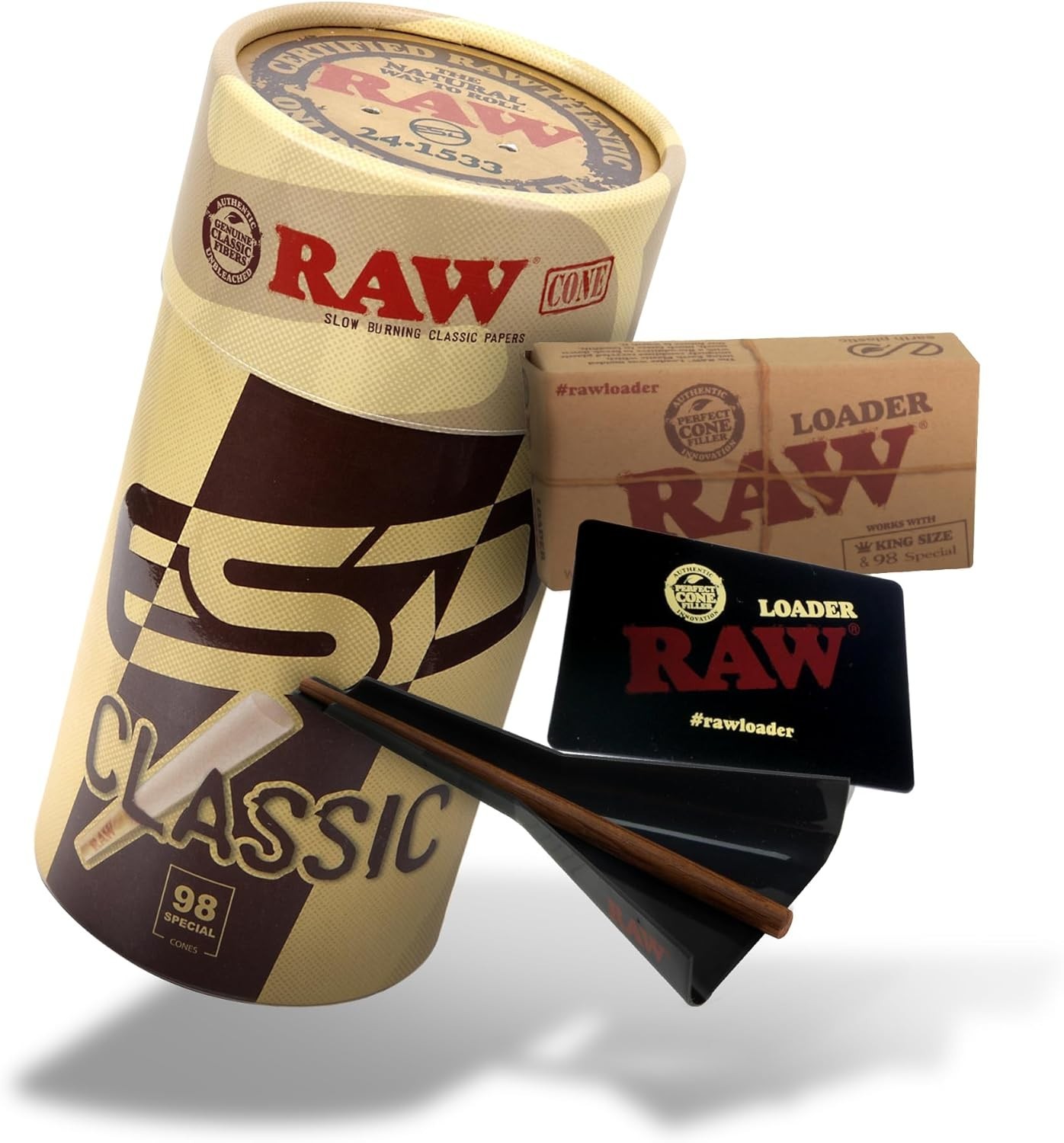 RAW Classic Cones 98 Special | 100 Pack & Cone Loader | Kit