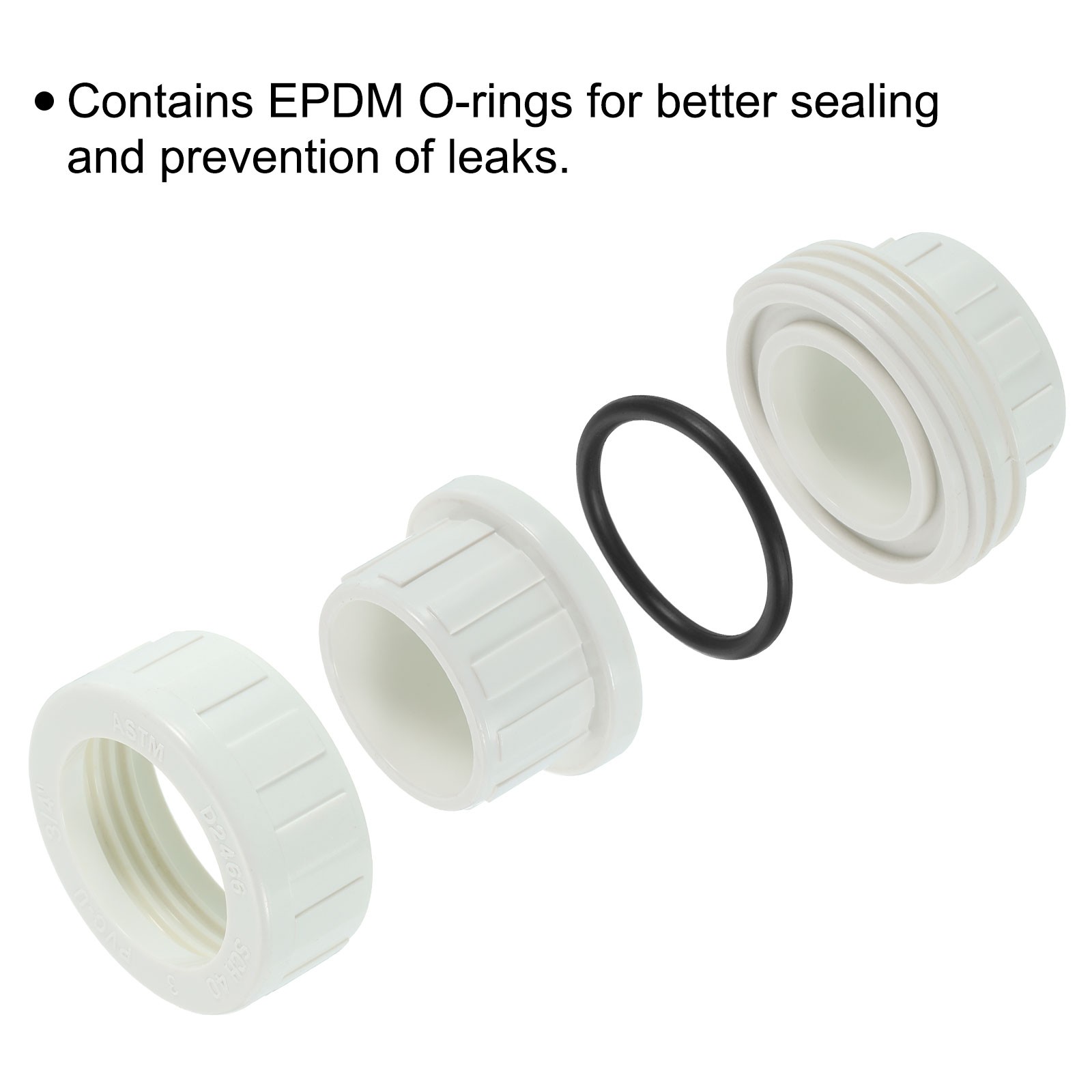 4Pcs 2" UPVC Union Coupling Pipe Fitting, UPVC Union Coupling Adapter, White