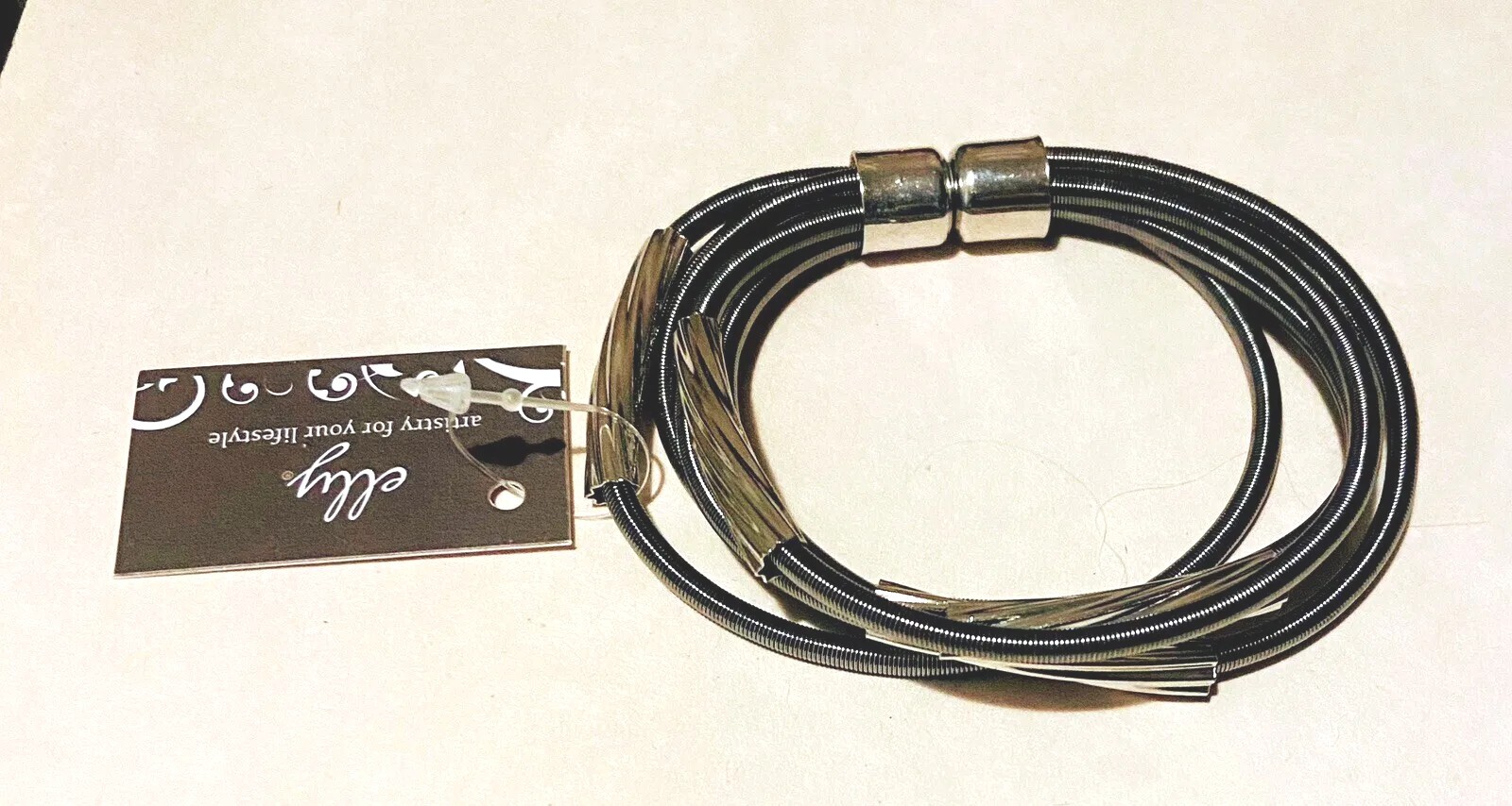 Elly BRACELET Gunmetal Large Coil Harp String Magnetic Close Wow