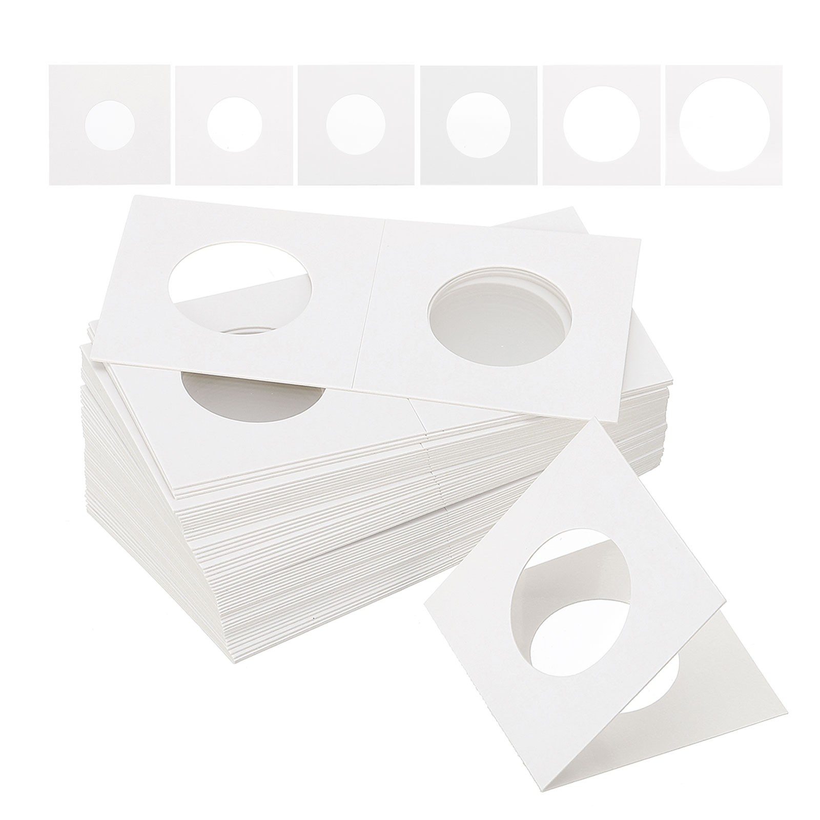 2x2 Coin Flips, 300 Pack 20.5/23/25/27.5/31.5/40mm Cardboard Coin Holder, White
