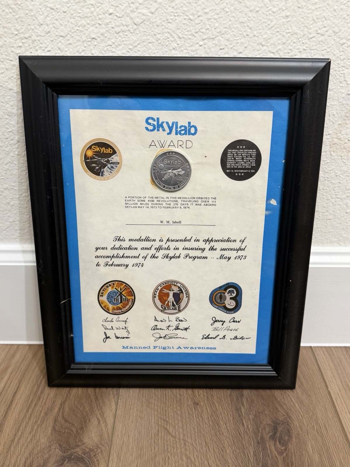 1973 NASA Skylab Manned Flight Awareness Award with Medallion