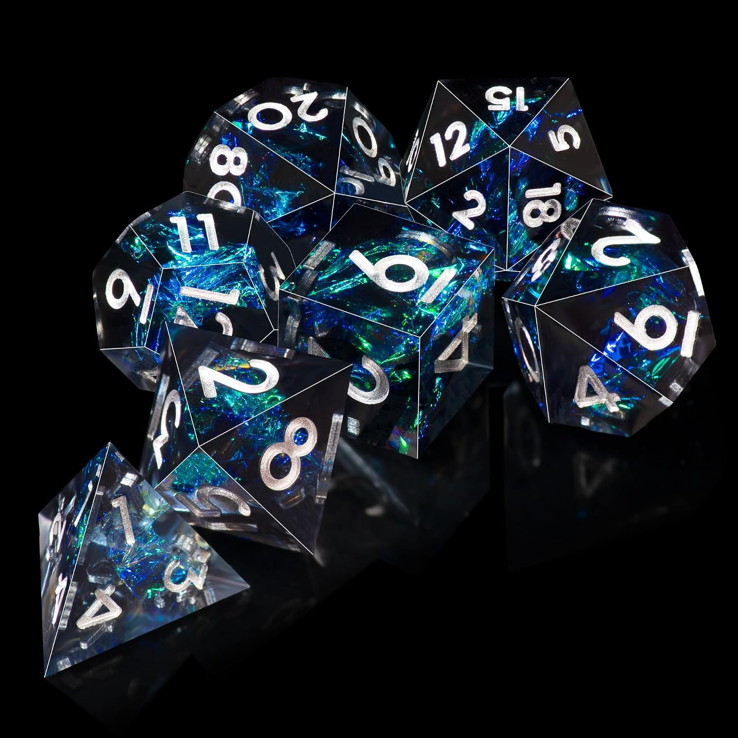 7-Die DND Dice Set Handmade Sharp Edge Polyhedral Dice for Dungeons