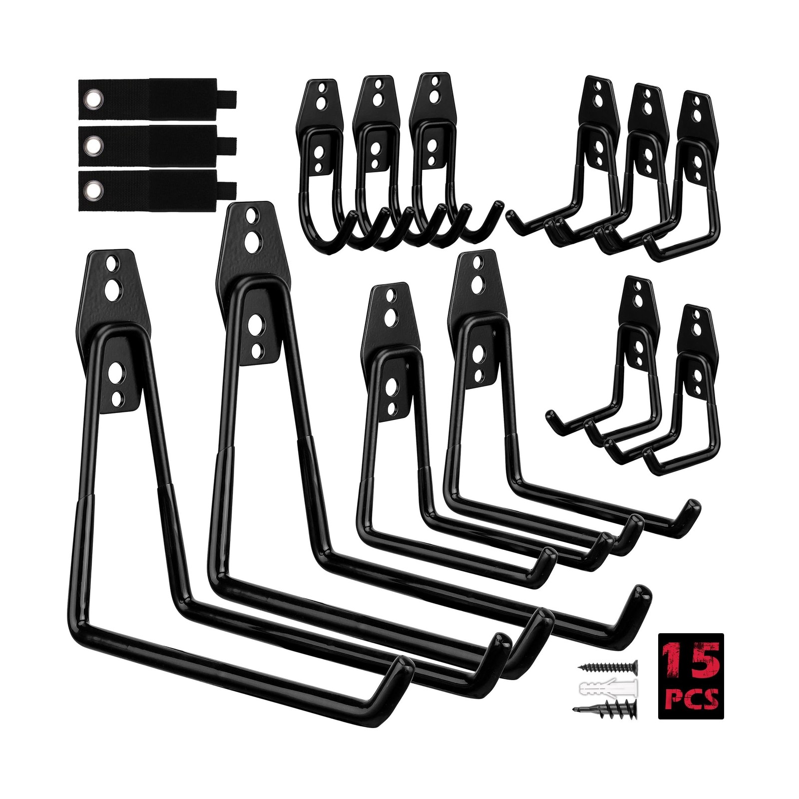 Garage Tool Storage Wall Hook Assortment Set: 15PCS Heavy Duty Large Hanger G...