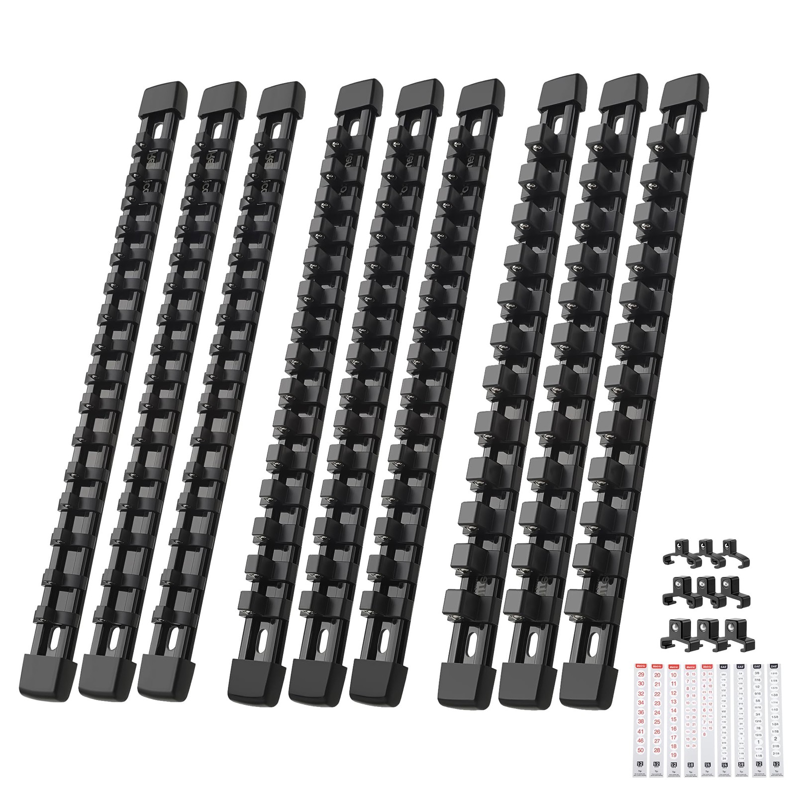 Reniteco 9-Piece Socket Organizer Set - 1/4-Inch x 48 Clips, 9 Pcs, Black