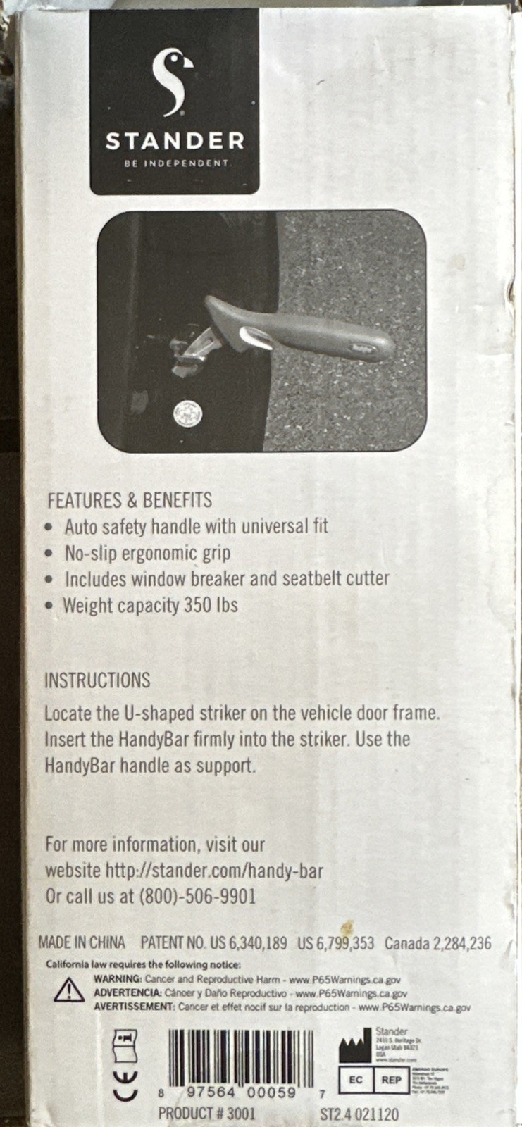 Stander Handy bar. Car Handle In Box w/ Instructions #3000