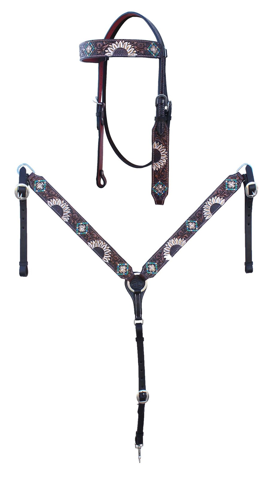 Horse Horse Western Sunflower Turquoise Aztec Bridle & Breast Collar Tack Set