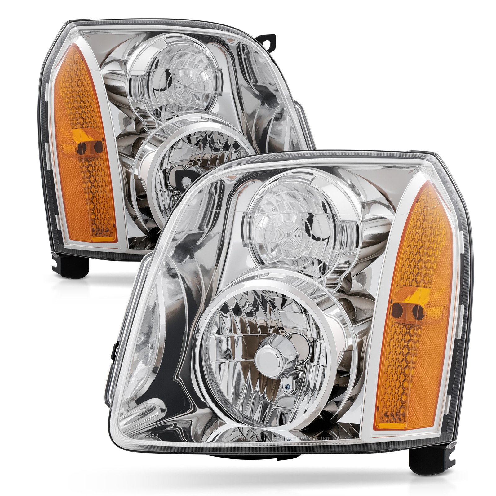 Left & Right Headlight Replacements for 07-14 GMC Yukon with Amber Reflector