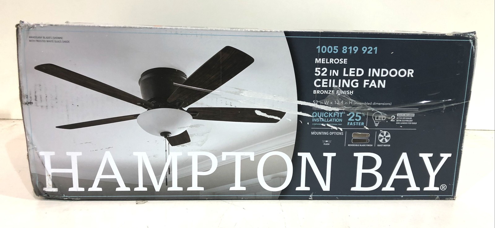 Hampton Bay Melrose 52 in. Indoor LED Hugger Bronze Dry Rated Ceiling Fan
