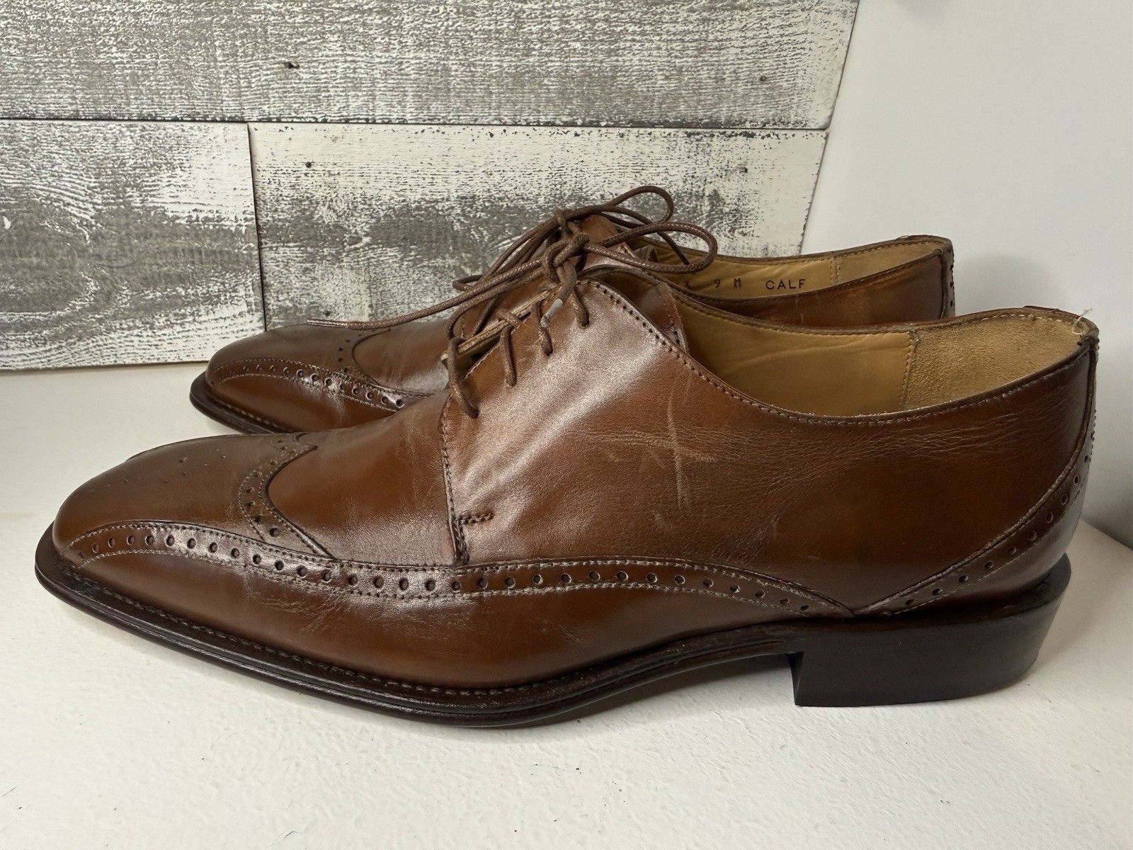 Bachrach Belmont Wing Tip Lace Up Dress Shoes Size 9M Tan Brown