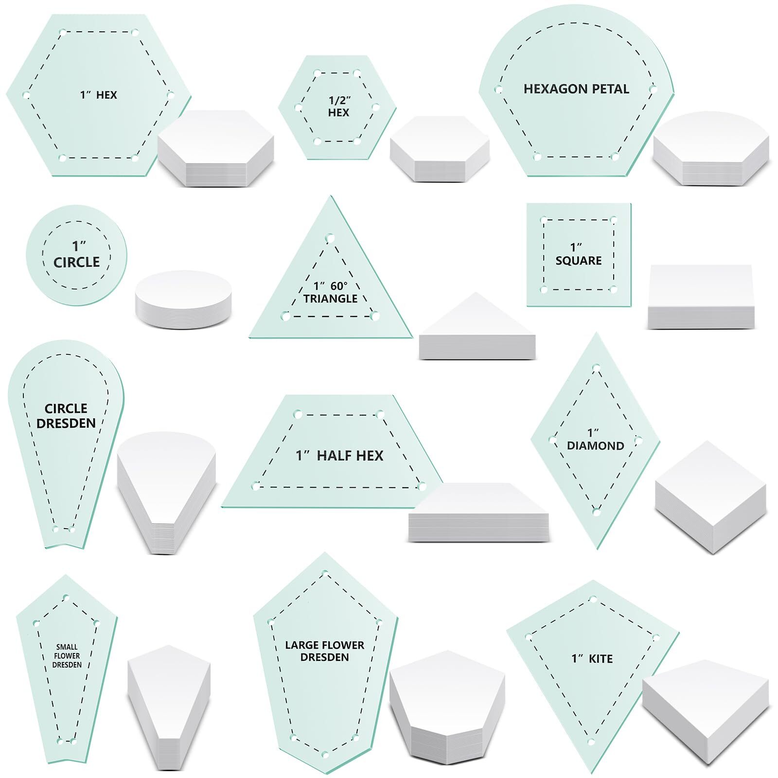 612 Pcs Patchwork Paper Piecing Supplies 12 Shapes Acrylic Patchwork Template...