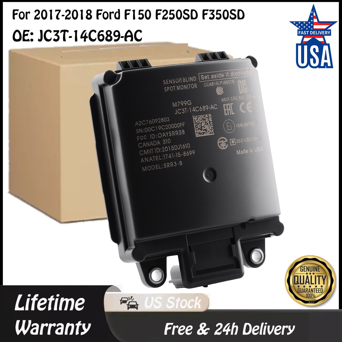 Blind Spot Alert Monitor Sensor JC3Z14C689C For Ford F150 F250SD F350SD 2017-18.