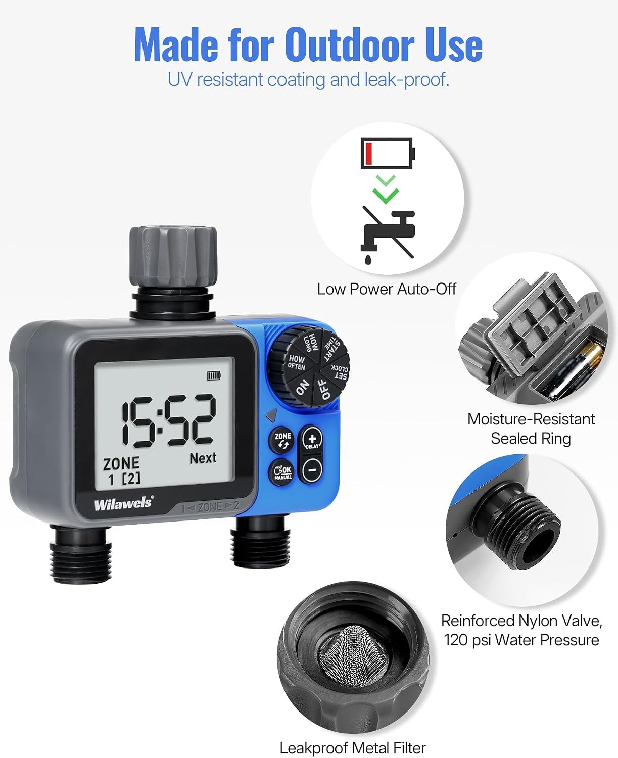 Water Timer for Garden Hose 2 Zone Sprinkler Automatic Irrigation System/Rain