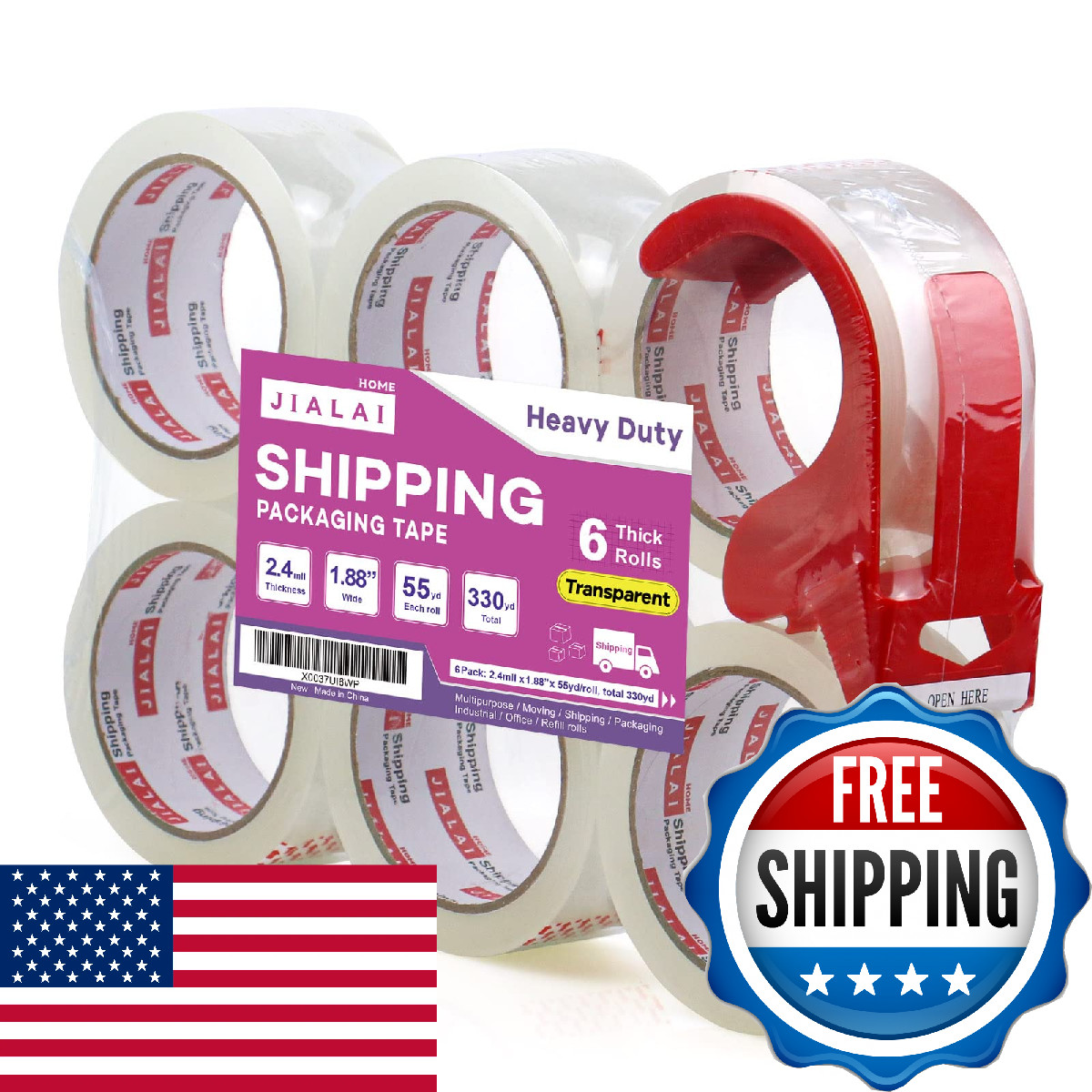 Jialai Home Heavy Duty Transparent Packing Tape6 Rolls Refillable