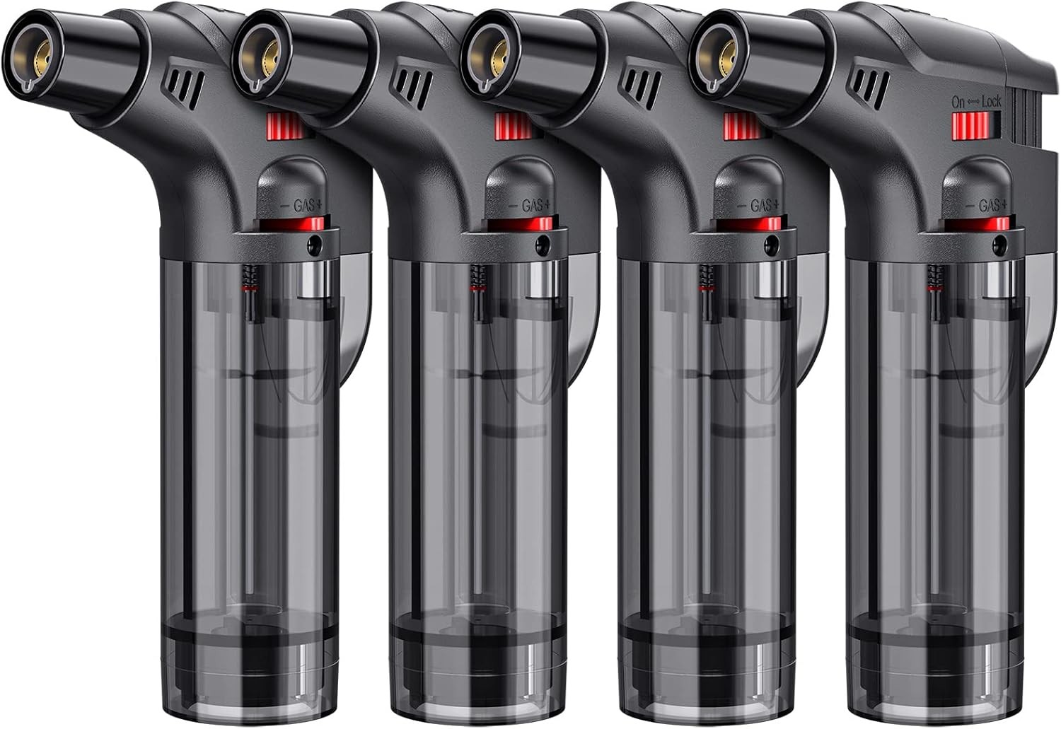Torch Lighters, 4 Pack, Butane Refillable Jet Flame Lighter, Black