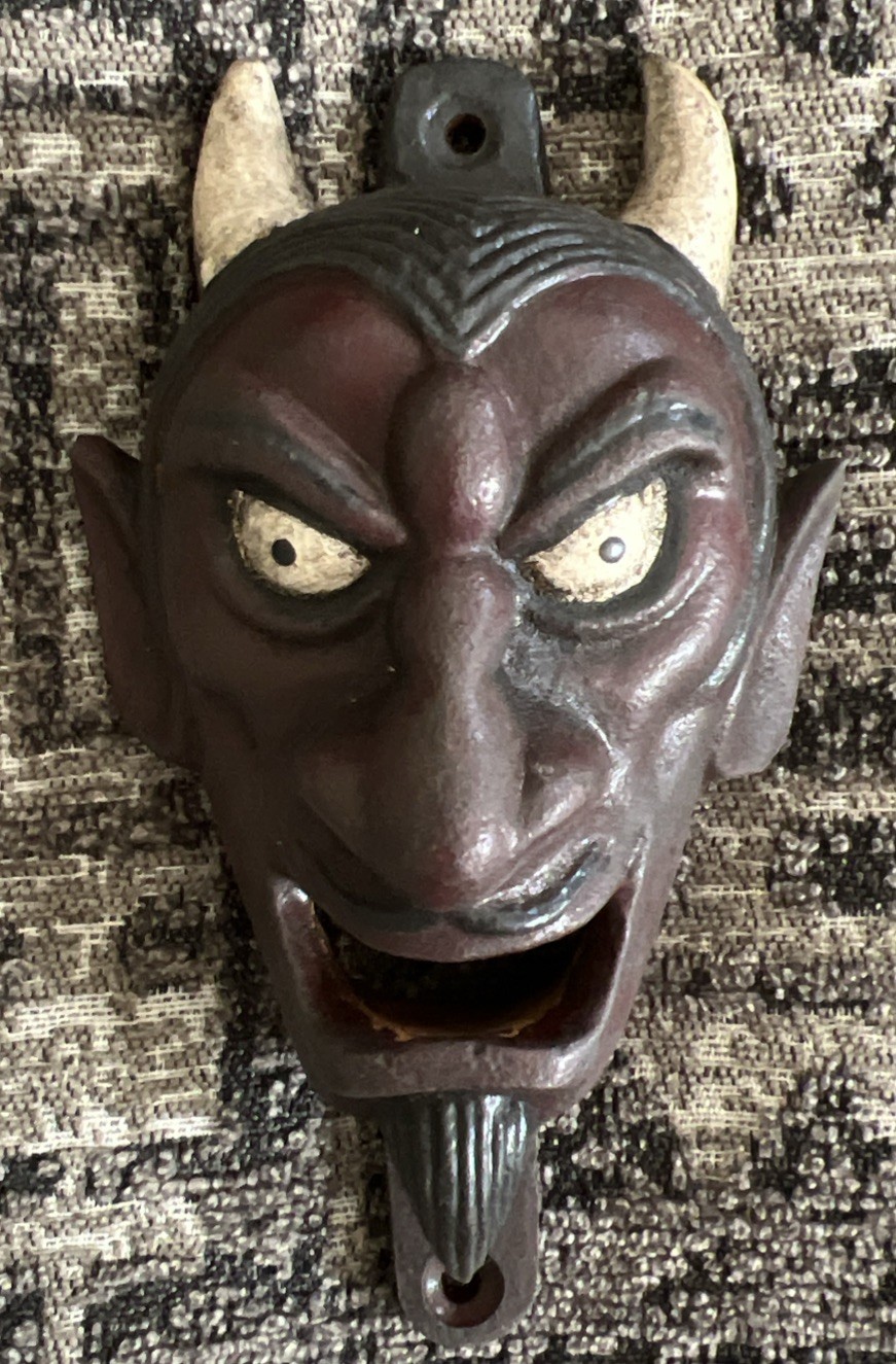Antique Style Devil Bottle Opener Folk Art Wall Mount Cast Iron Devil