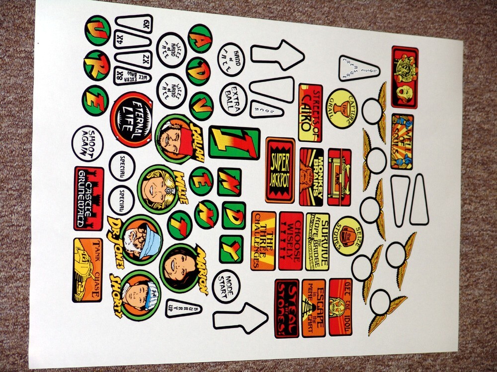 Indiana Jones and the Temple of Doom  Pinball Machine Insert Decal Set