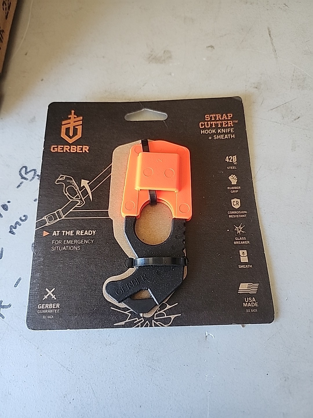 Gerber Strap Cutter With Sheath - Black orange - New
