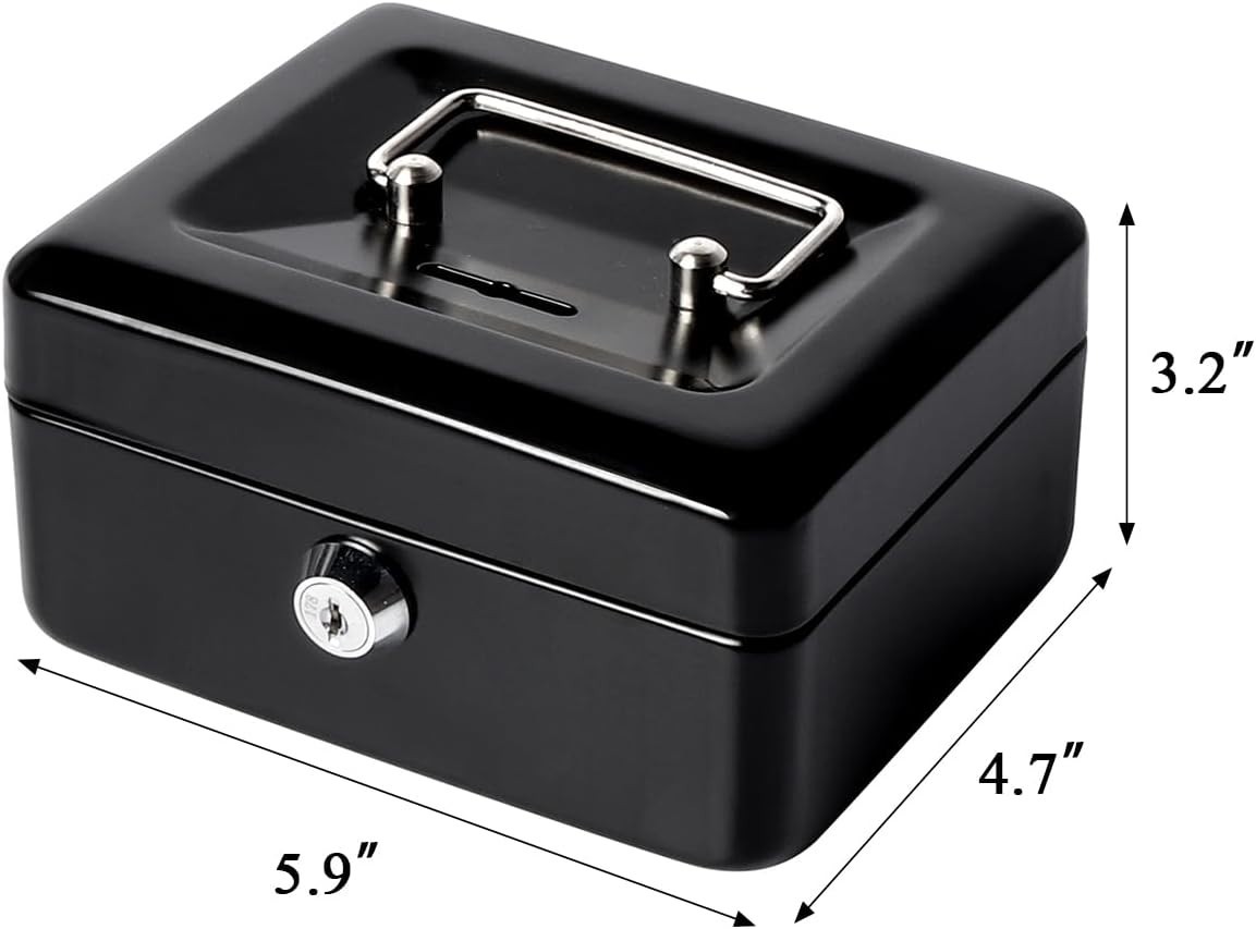 Small Lock Cash Box, Metal Lock Boxes for Kids, Money Box with Slot on Top, B...