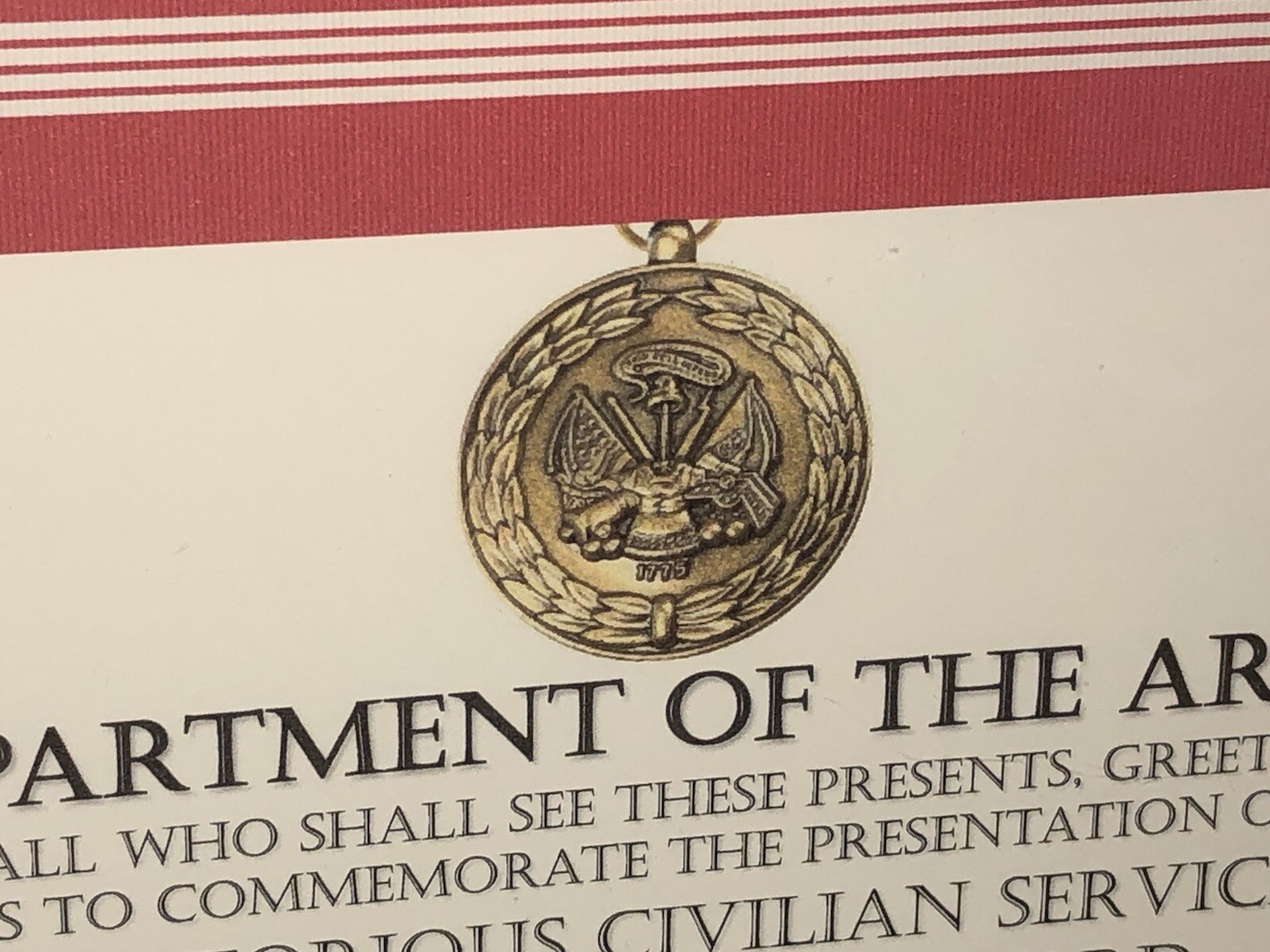 MERITORIOUS CIVILIAN SERVICE COMMEMORATIVE AWARD CERTIFICATE ~ Type-1