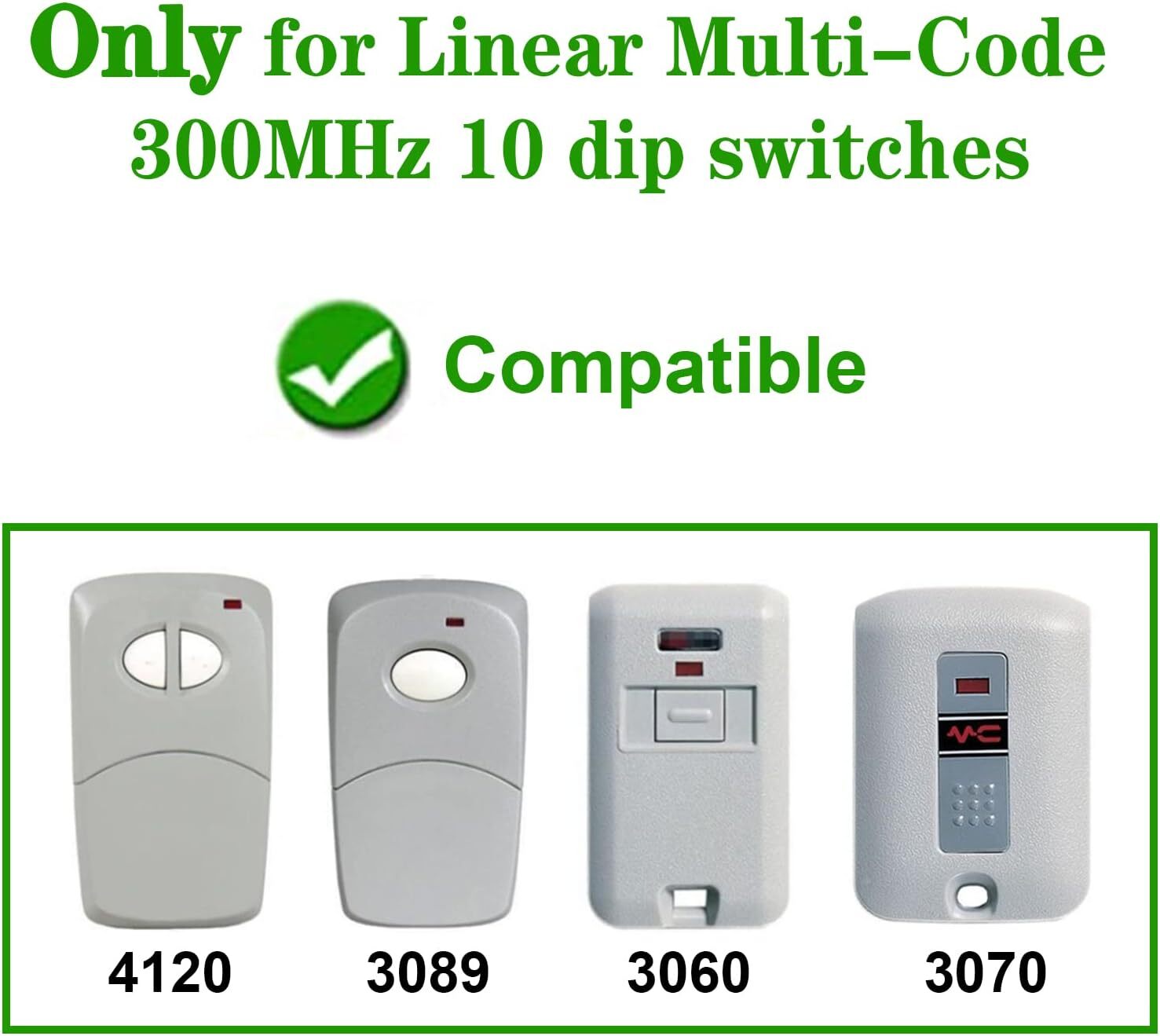 2Pack Fit Linear Multi-Code 300MHz 10 Dip 3089 3060 3070 4120 Garage Door Remote
