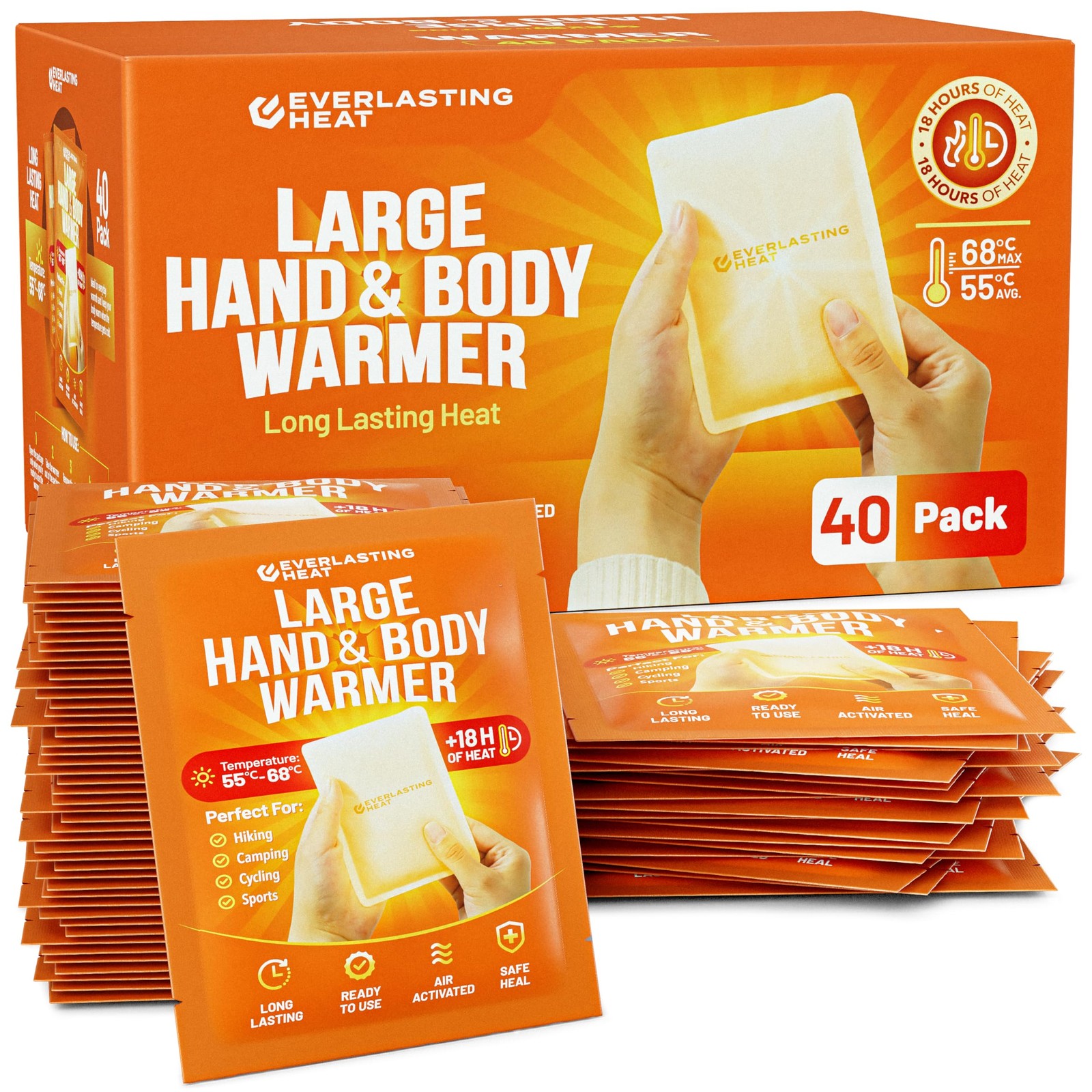 XL Hand Warmers & Body Warmers 40 Pairs - up to 18 Hours of Long Lasting Warmth