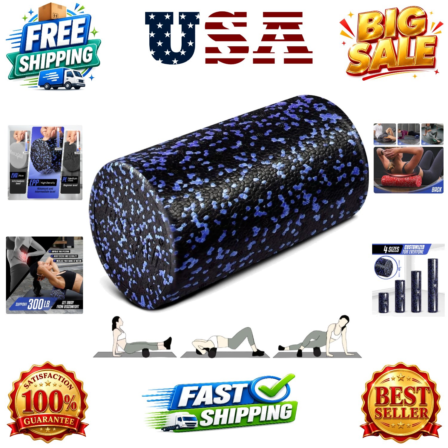 High-Density EPP Round Back Roller Foam, Exercise Foam Roller for Yoga, Pilat...