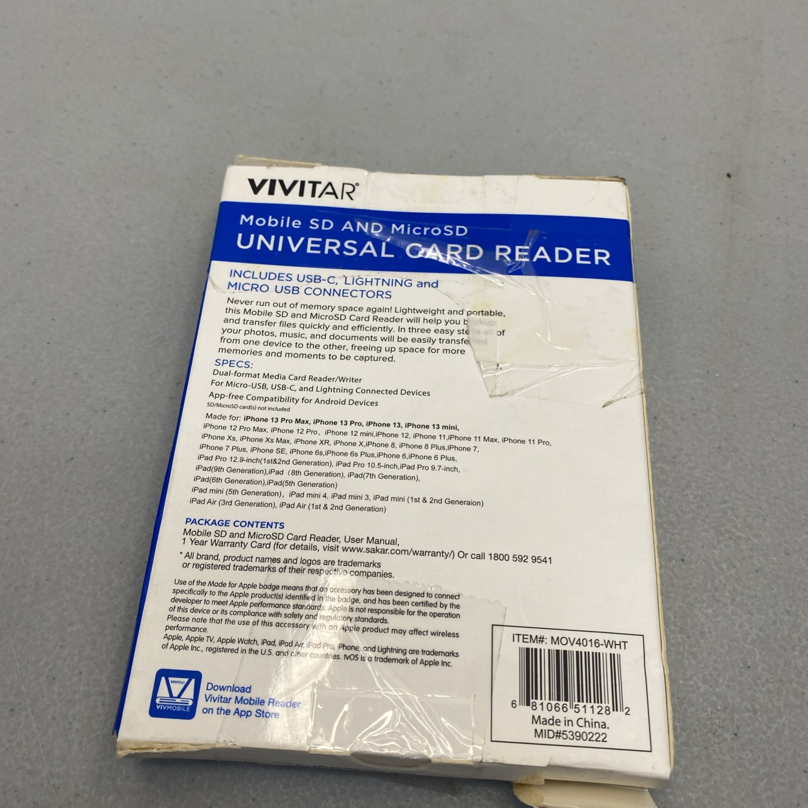 Vivitar Mobile SD MicroSD Universal Card Reader White MOV4016 - Apple & Android