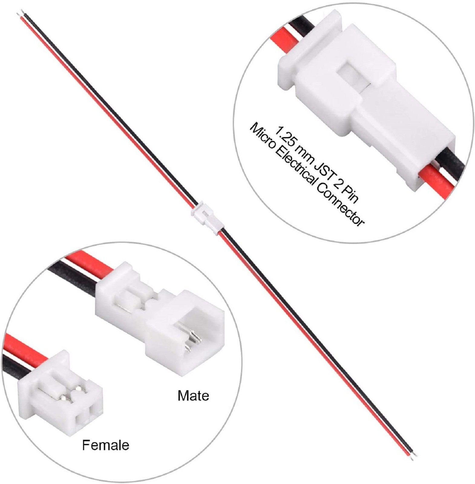 Letool 30 Pairs JST 1.25mm 2 Pin Micro Male Female 2 Pin-80mm, 2 PIN