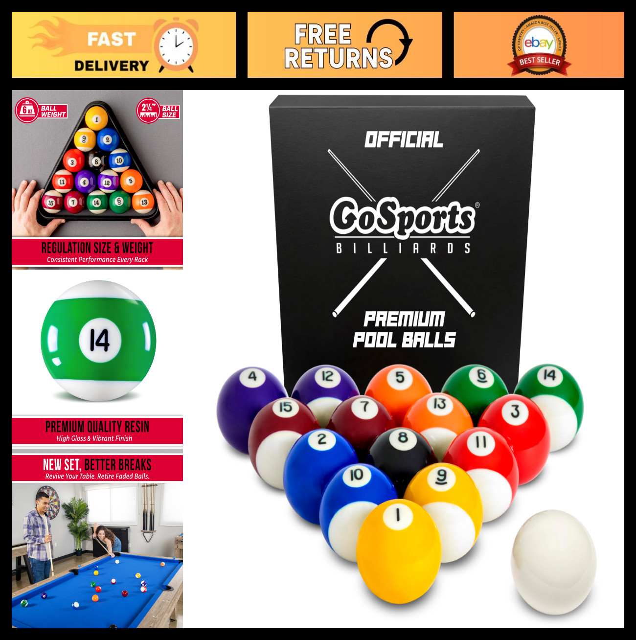 Premium 16-Count Pool Balls Set - Regulation Billiard Balls for Professional Pla