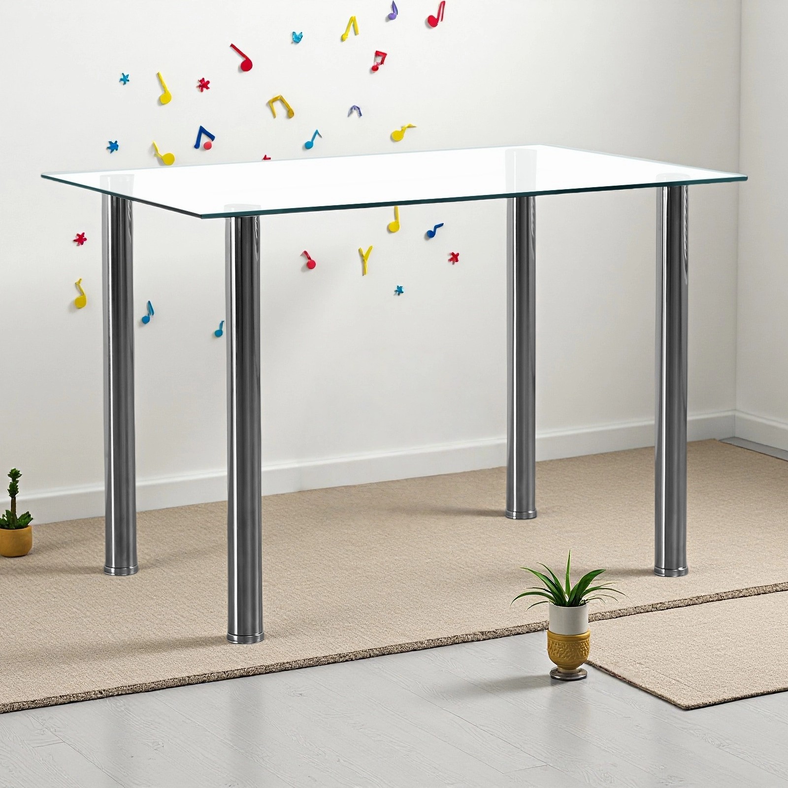 Glass Dining Table - 4 Seater Tempered Clear Glass 43.3" Rectangle Kitchen Desk