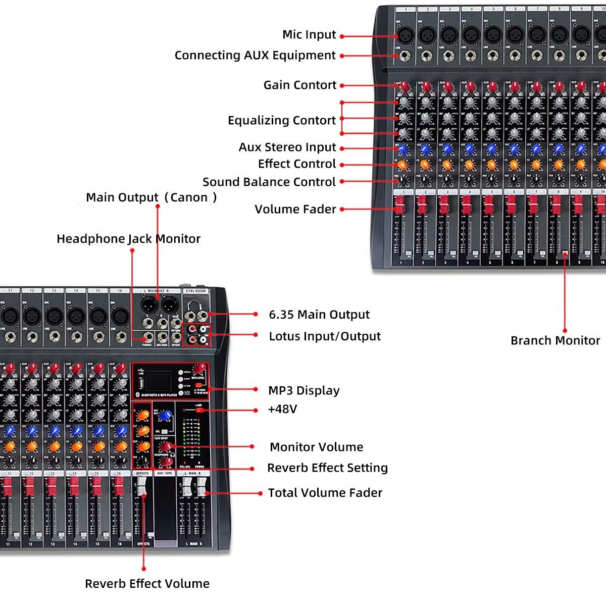Professional 16-Channel Audio Mixer and DJ Controller for Studio Recording