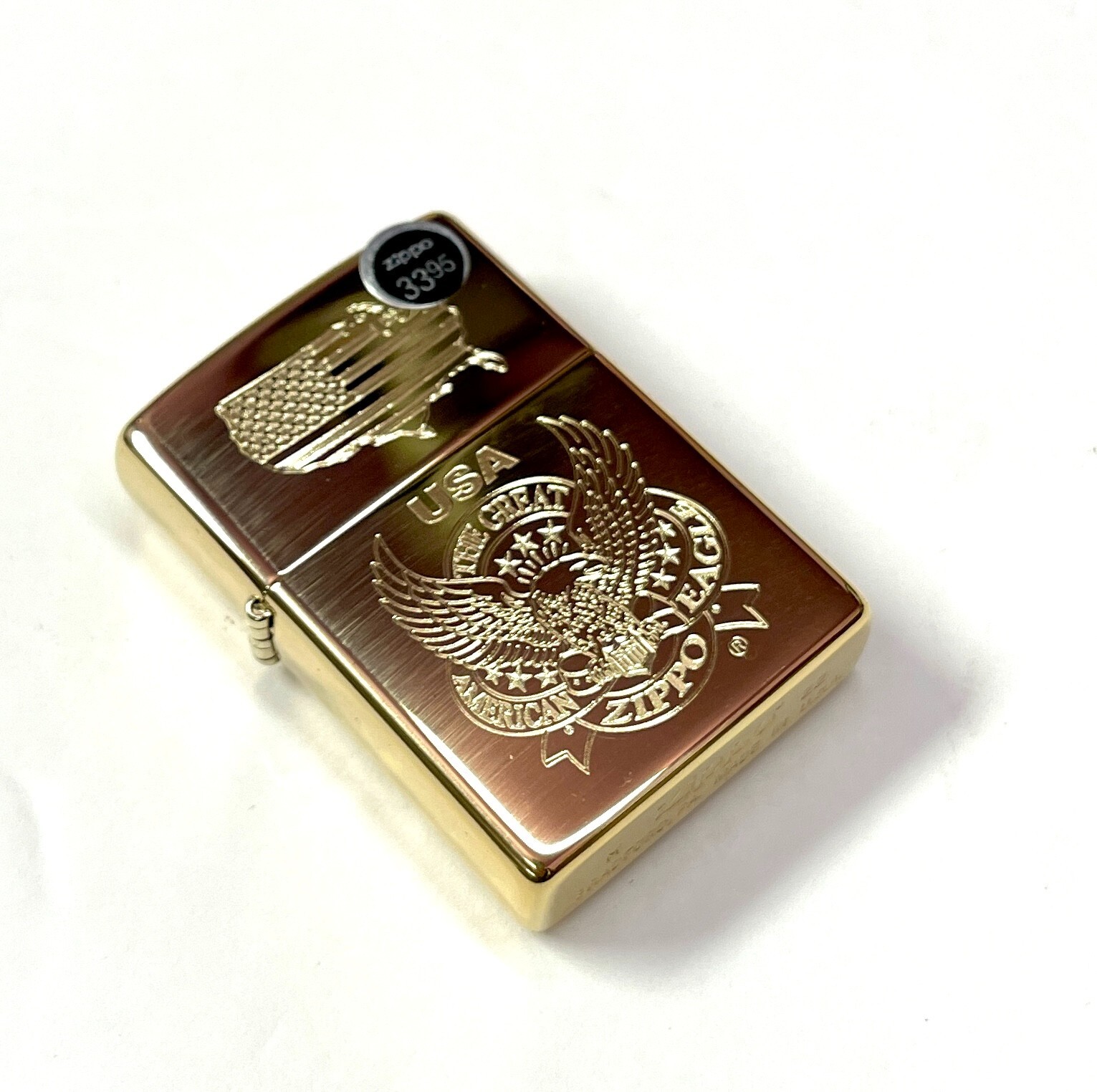 Zippo Lighter 254B Gold Great America Eagle with US Map Laser Lettering Pattern