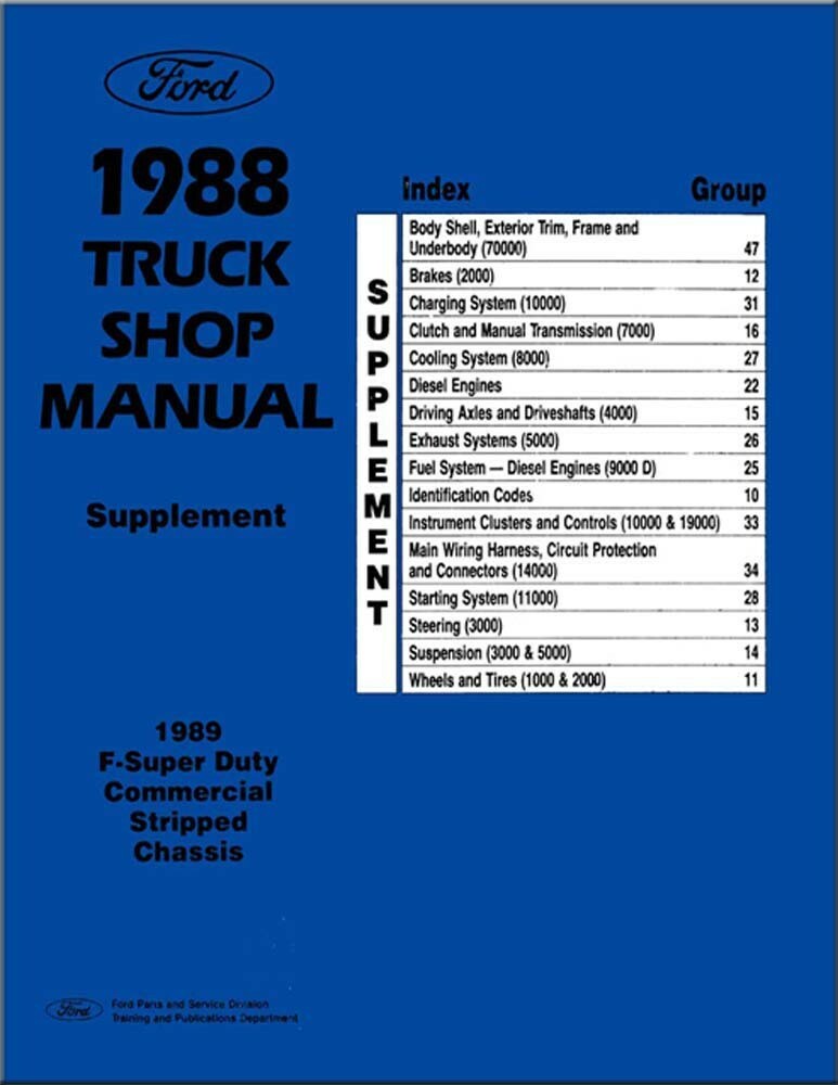1988-1989 Ford F-Super Duty Truck Commercial Chassis Supplement Factory Shop