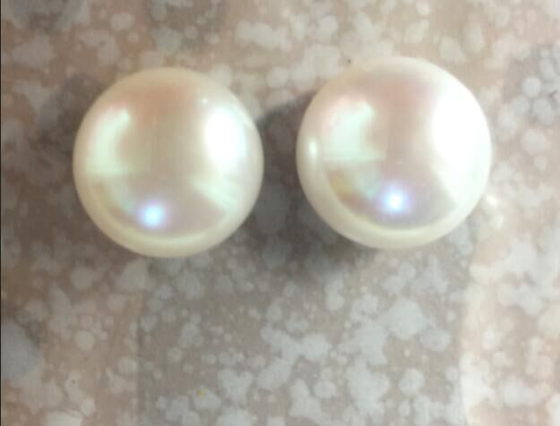 HUGE PAIR 12MM SOUTH SEA GENUINE WHITE BOTTOM STUD PEARL EARRING AAAA