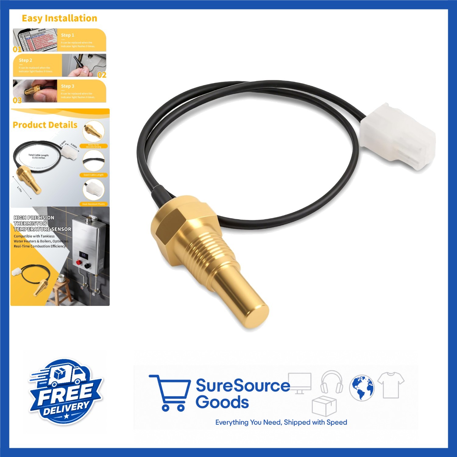 Compatible Thermistor Sensor for Rheem AP19299 Tankless Water Heater Replacement